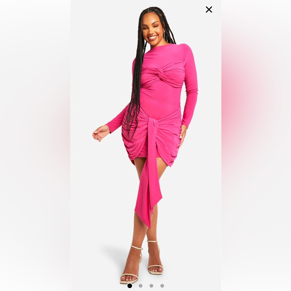 Boohoo Plus Hot Pink Double Slinky Tie Top & Mini Skirt Set Size 16